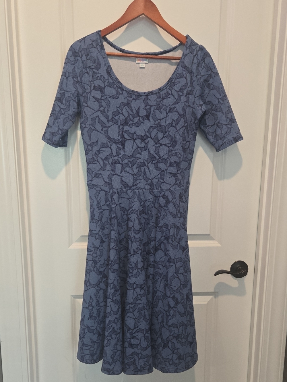 LuLaRoe Blue Patterned Scoop Midi Dress